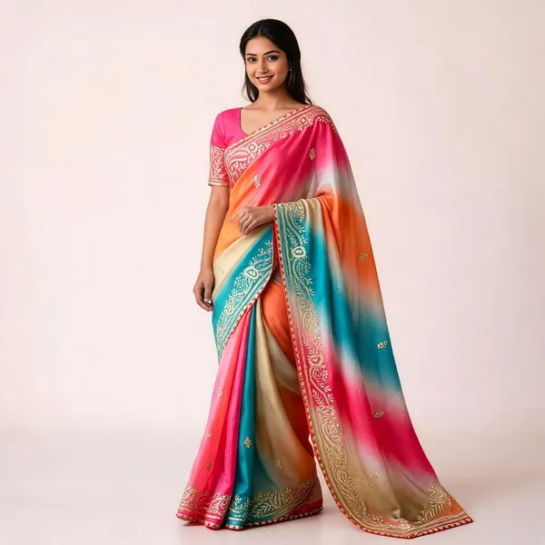 Multicolor_Embroidered_Saree_With_Blouse_Piece_For_Women