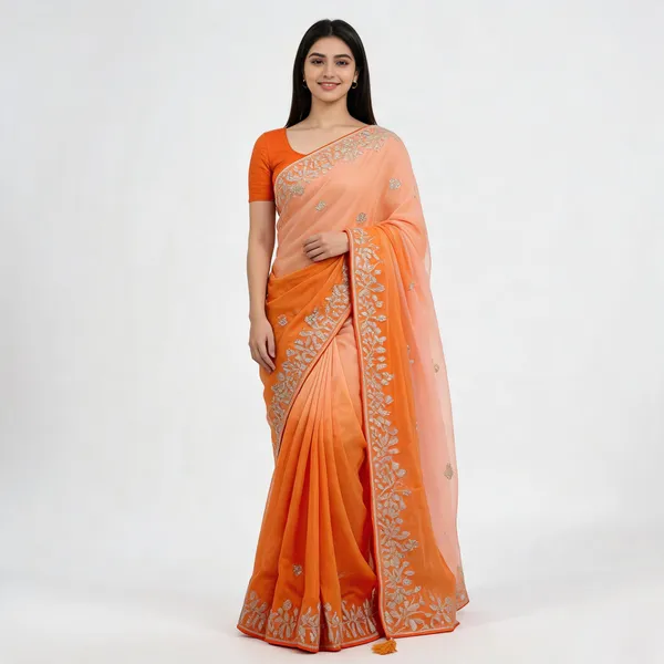 Orange_Embroidered_Draped_Saree_With_Blouse_Piece_For_Women