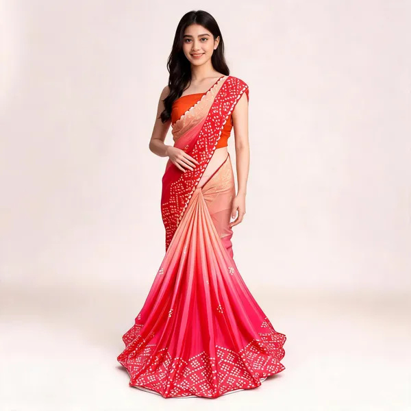 Red_Bandhani_Style_Printed_Saree_With_Blouse_Piece_For_Women
