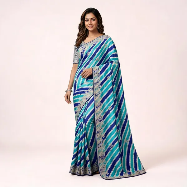 Blue_Striped_Saree_With_Blouse_Piece_For_Women