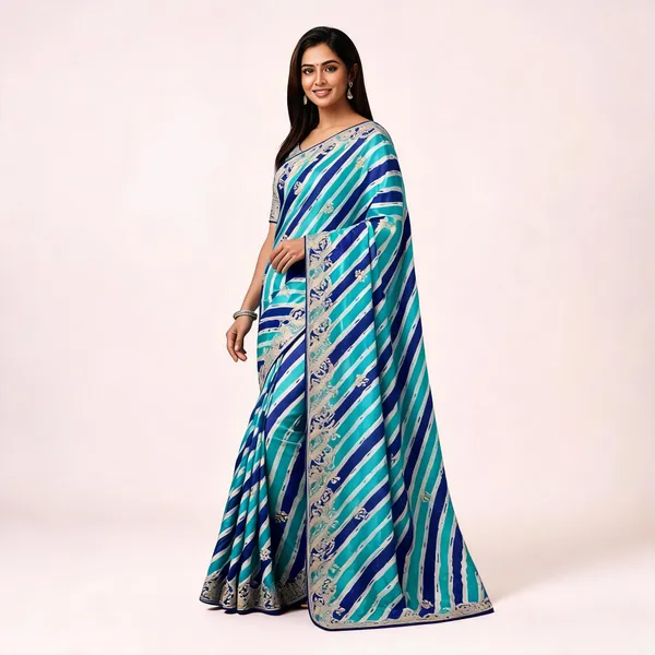 Blue_Striped_Saree_With_Blouse_Piece_For_Women