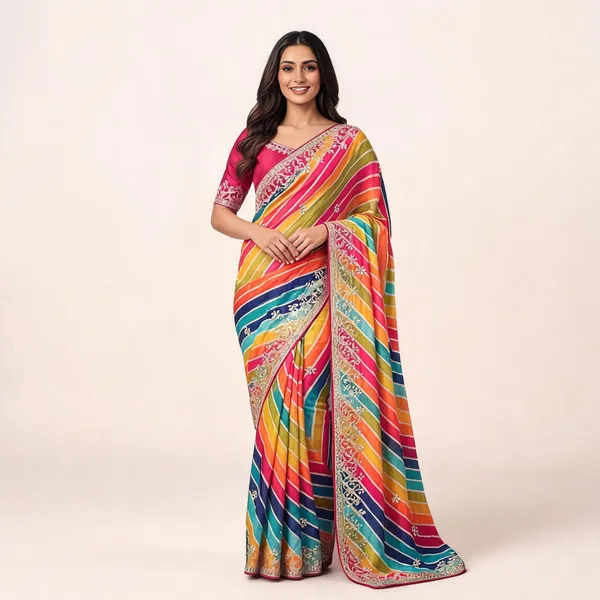 Multicolor_Printed_Saree_With_Blouse_Piece_For_Women