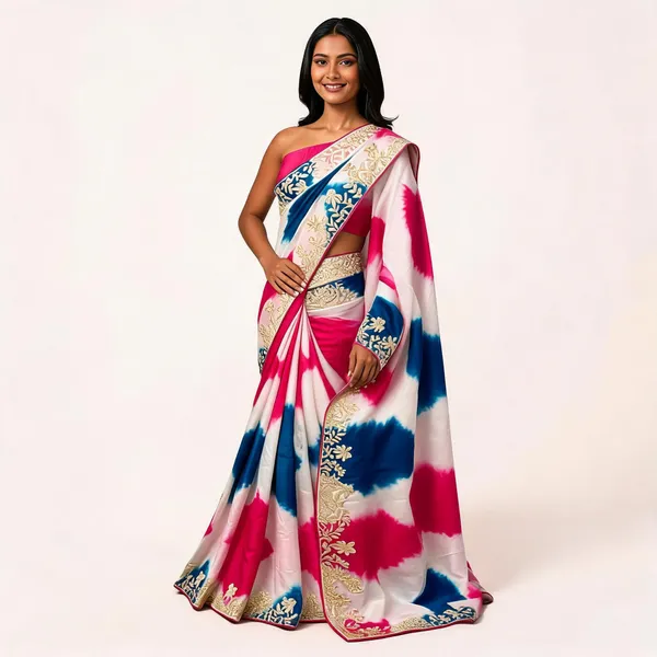 Pink_And_Blue_Embroidered_Saree_With_Blouse_Piece_For_Women