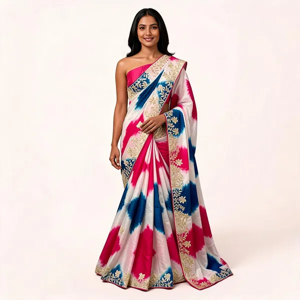 Pink_And_Blue_Embroidered_Saree_With_Blouse_Piece_For_Women