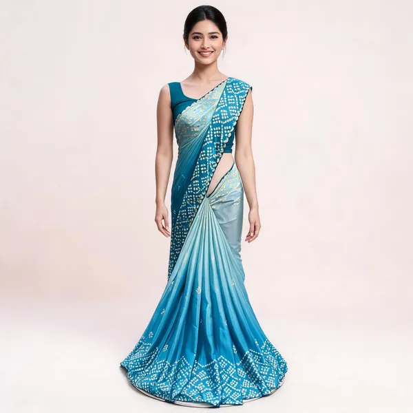 Blue_Satin_Bandhani_Saree_With_Blouse_Piece_For_Women