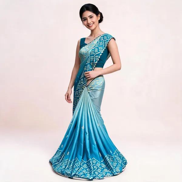 Blue_Satin_Bandhani_Saree_With_Blouse_Piece_For_Women