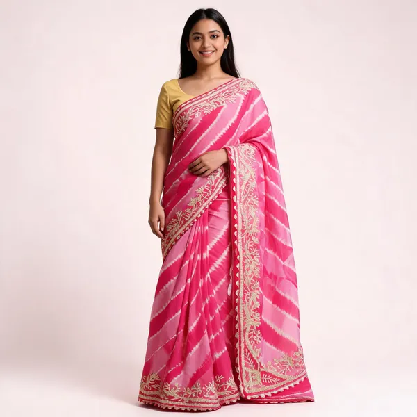 Pink_Tie_Dye_Embroidered_Saree_With_Blouse_Piece_For_Women