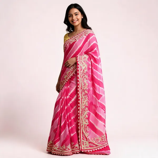 Pink_Tie_Dye_Embroidered_Saree_With_Blouse_Piece_For_Women
