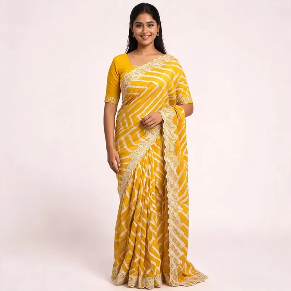 Yellow_Printed_Saree_With_Blouse_Piece_For_Women