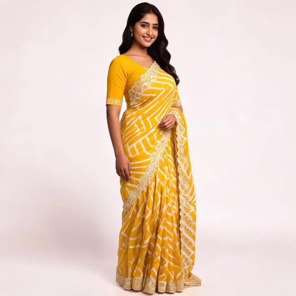 Yellow_Printed_Saree_With_Blouse_Piece_For_Women