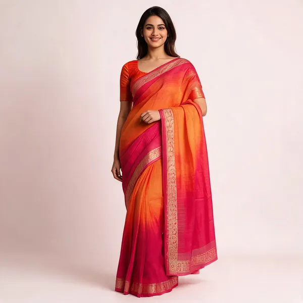 Red_Orange_Woven_Saree_With_Blouse_Piece_For_Women