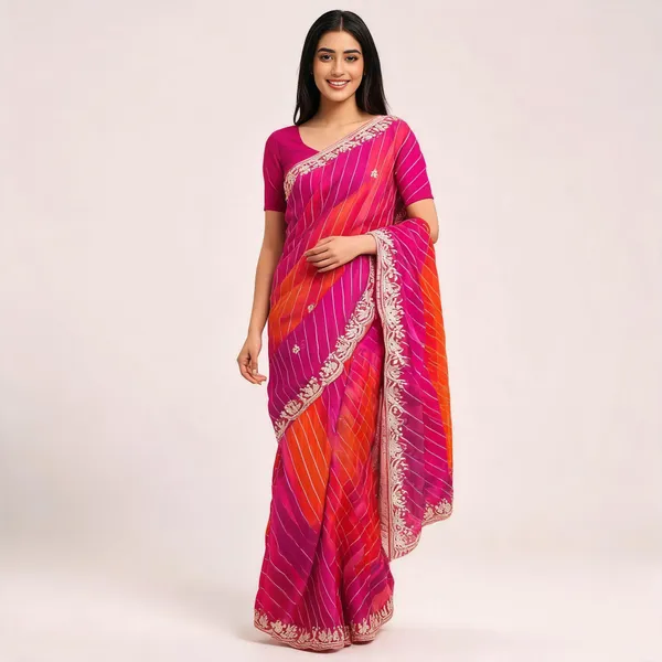 Multicolour_Embroidered_Saree_With_Blouse_Piece_For_Women