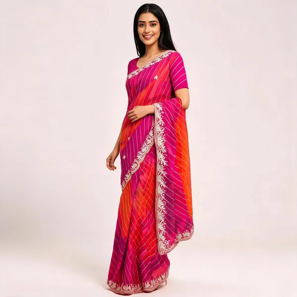 Multicolour_Embroidered_Saree_With_Blouse_Piece_For_Women