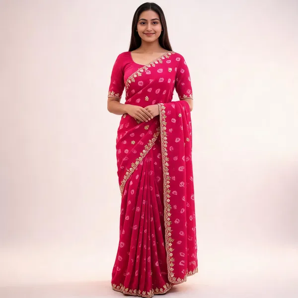 Pink_Printed_Embroidered_Saree_With_Blouse_Piece_For_Women