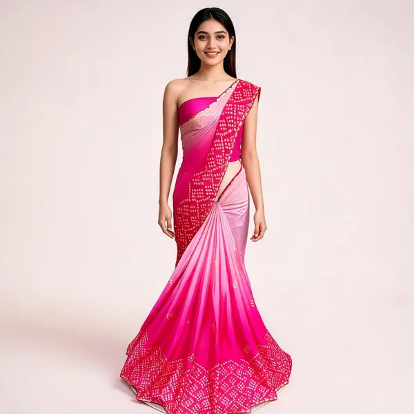 Pink_Bandhani_Print_Saree_With_Blouse_Piece_For_Women