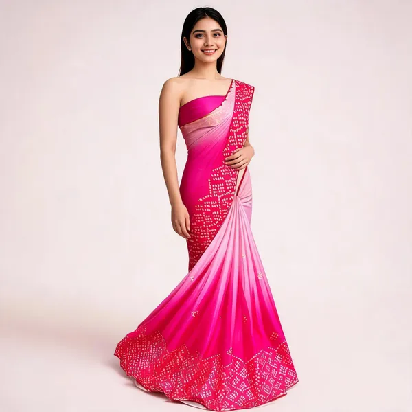 Pink_Bandhani_Print_Saree_With_Blouse_Piece_For_Women