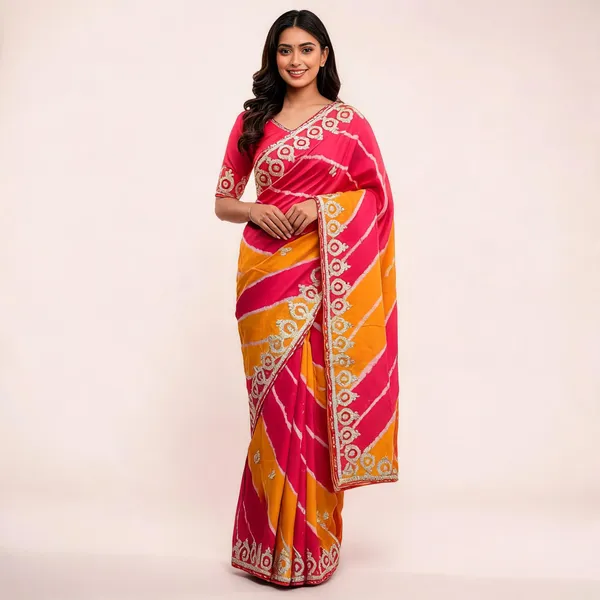 Pink_And_Orange_Embroidered_Saree_With_Blouse_Piece_For_Women