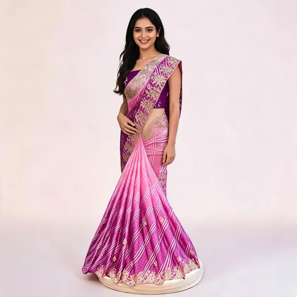 Pink_And_Purple_Printed_Saree_With_Blouse_Piece_For_Women