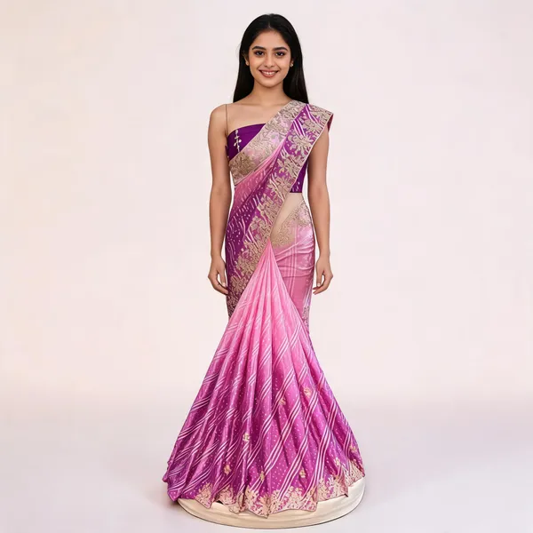 Pink_And_Purple_Printed_Saree_With_Blouse_Piece_For_Women