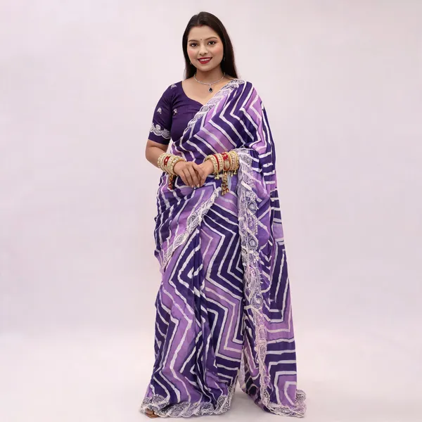 Purple_Chevron_Print_Saree_With_Blouse_Piece_For_Women
