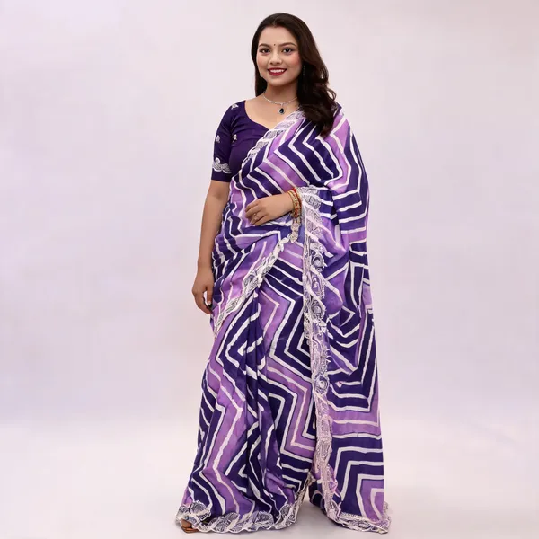 Purple_Chevron_Print_Saree_With_Blouse_Piece_For_Women