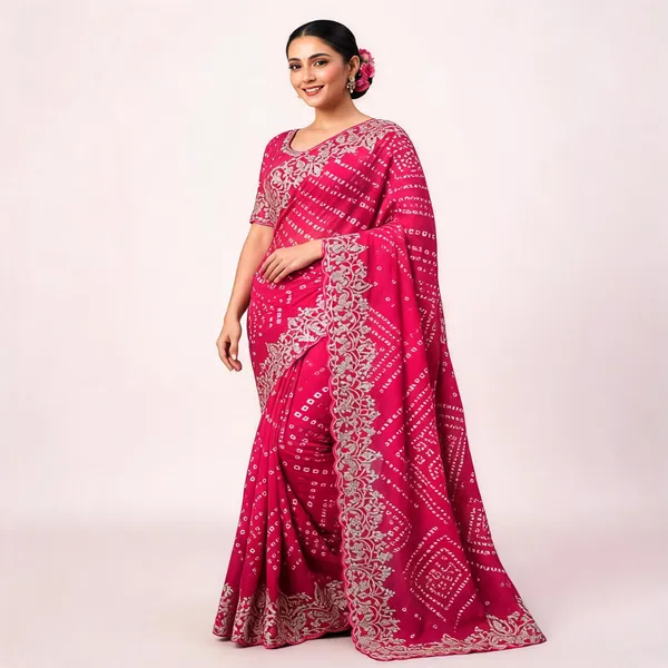 Pink_Bandhani_Embroidered_Saree_With_Blouse_Piece_For_Women