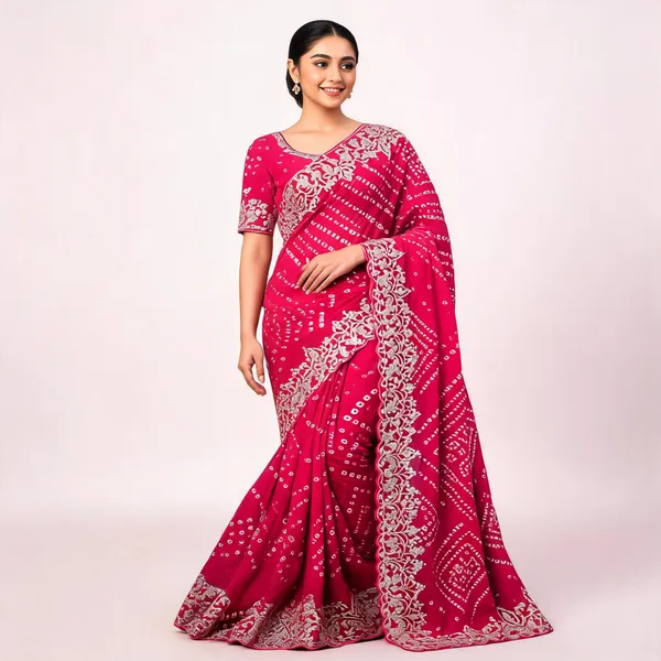 Pink_Bandhani_Embroidered_Saree_With_Blouse_Piece_For_Women