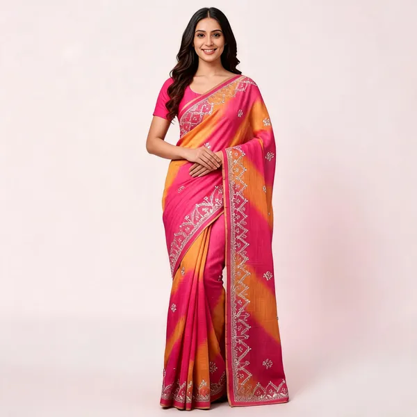 Pink_Woven_Embroidered_Saree_With_Blouse_Piece_For_Women