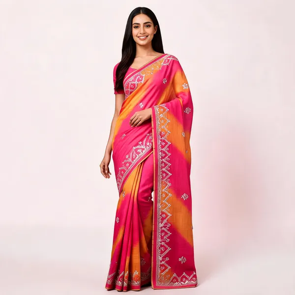 Pink_Woven_Embroidered_Saree_With_Blouse_Piece_For_Women