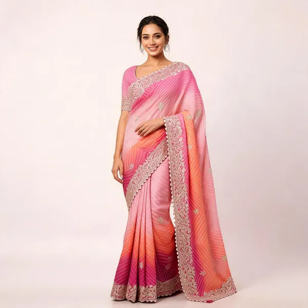 Pink_Ombre_Embroidered_Saree_With_Blouse_Piece_For_Women
