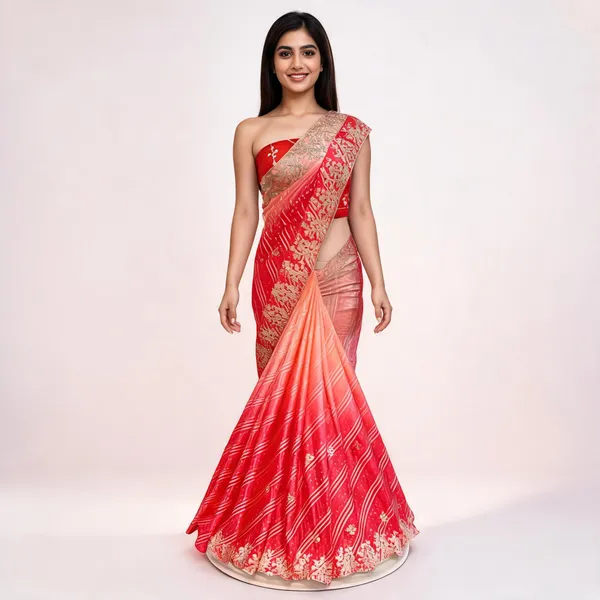 Red_Georgette_Embroidered_Saree_With_Blouse_Piece_For_Women