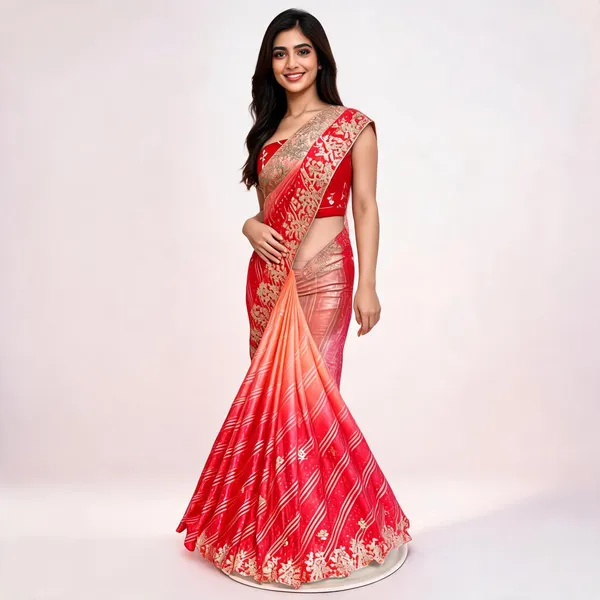 Red_Georgette_Embroidered_Saree_With_Blouse_Piece_For_Women