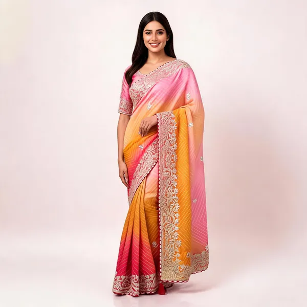 Pink_And_Yellow_Embroidered_Saree_With_Blouse_Piece_For_Women