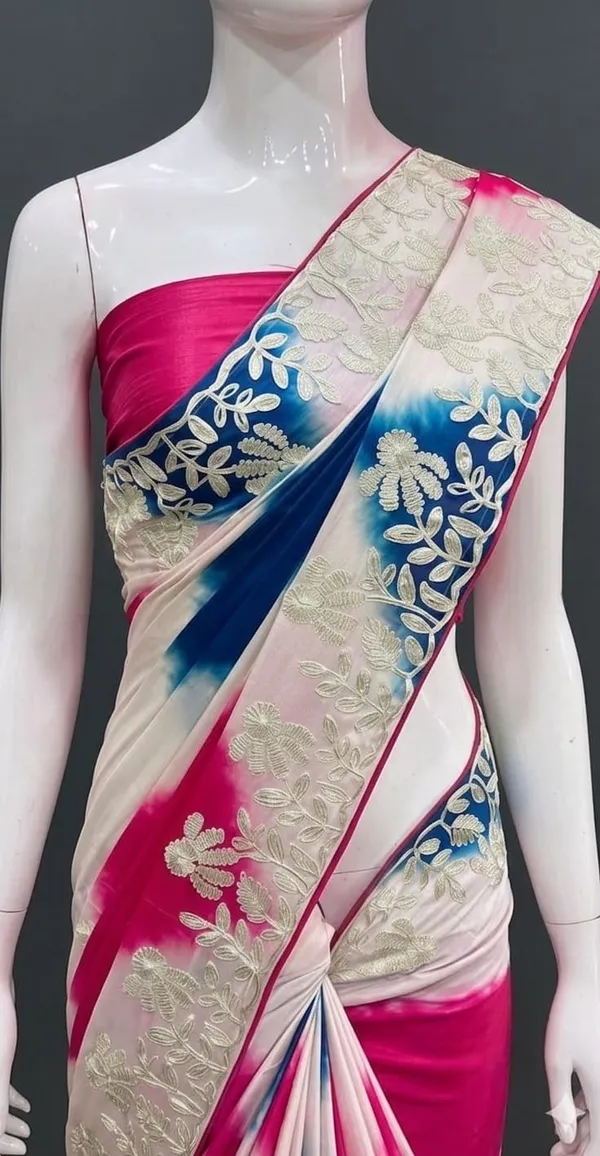 Pink_And_Blue_Embroidered_Saree_With_Blouse_Piece_For_Women