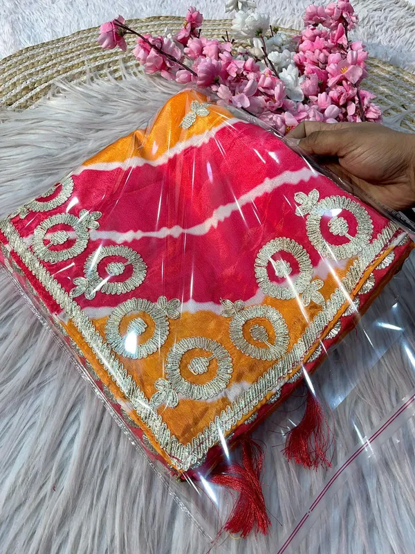 Pink_And_Orange_Embroidered_Saree_With_Blouse_Piece_For_Women