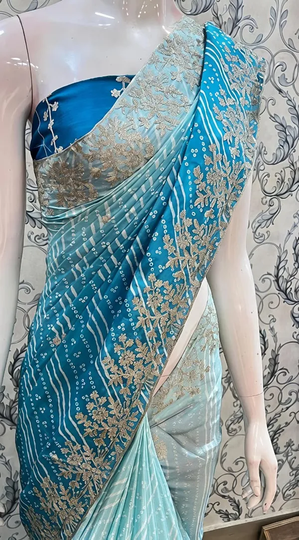 Blue_Printed_Embroidered_Saree_With_Blouse_Piece_For_Women