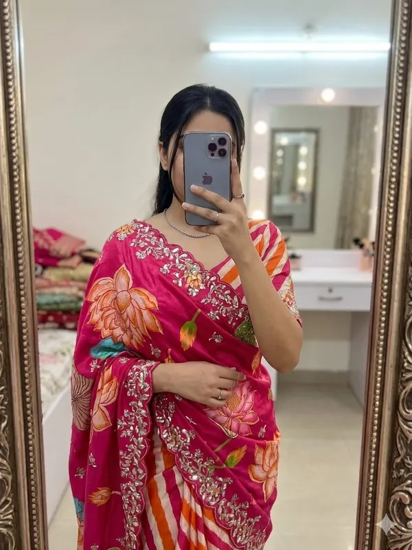 Pink_Floral_Print_Embroidered_Saree_With_Blouse_Piece_For_Women