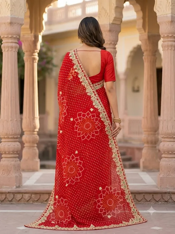Red_Floral_Border_Saree_With_Blouse_Piece_For_Women