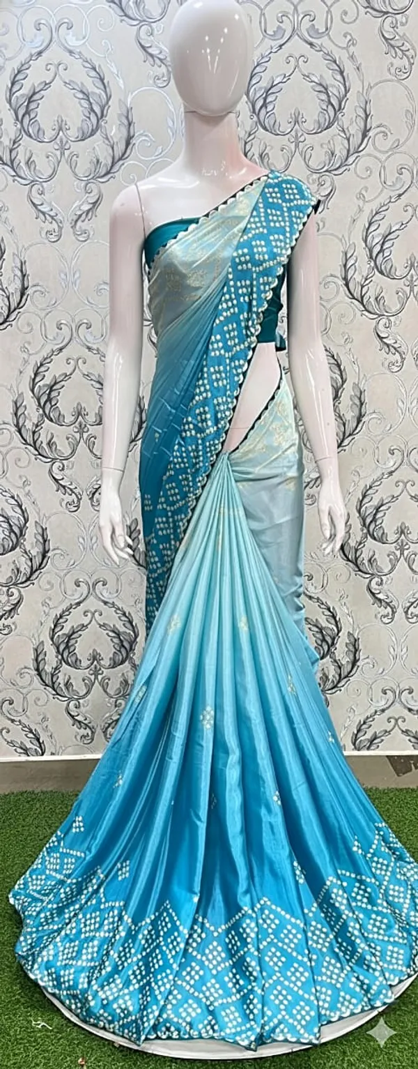Blue_Satin_Bandhani_Saree_With_Blouse_Piece_For_Women