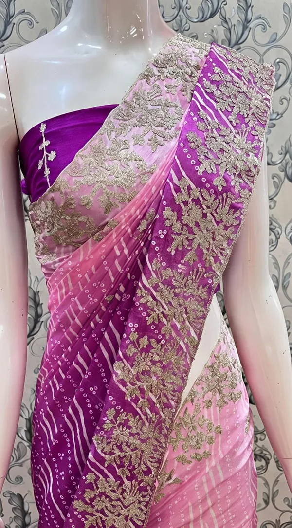 Pink_And_Purple_Printed_Saree_With_Blouse_Piece_For_Women