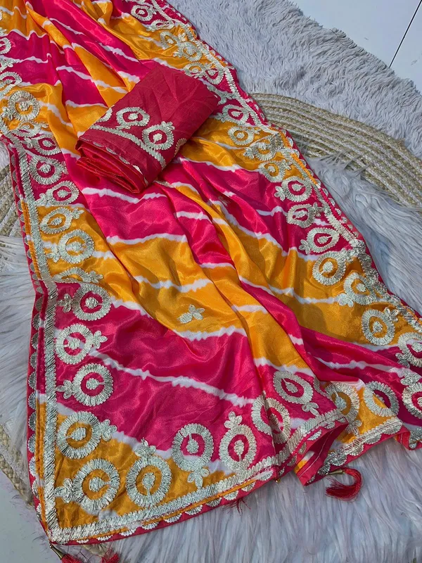 Pink_And_Orange_Embroidered_Saree_With_Blouse_Piece_For_Women