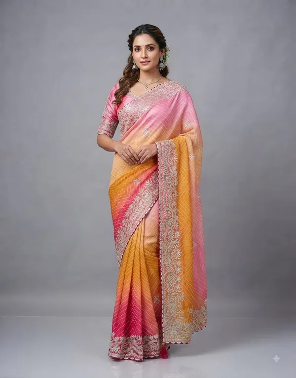 Pink_And_Yellow_Embroidered_Saree_With_Blouse_Piece_For_Women
