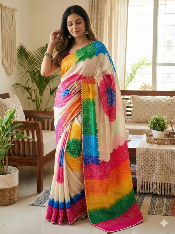 Multicolor_Traditional_Print_Saree_With_Blouse_Piece_For_Women