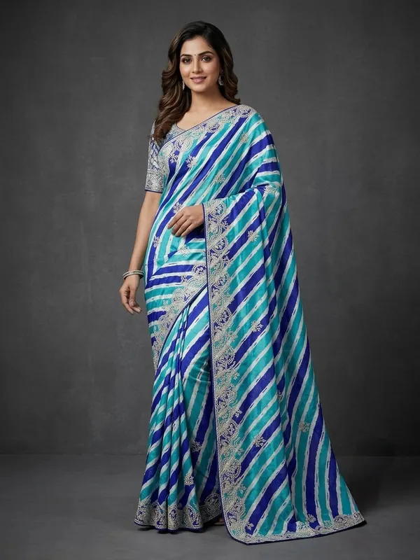 Blue_Striped_Saree_With_Blouse_Piece_For_Women