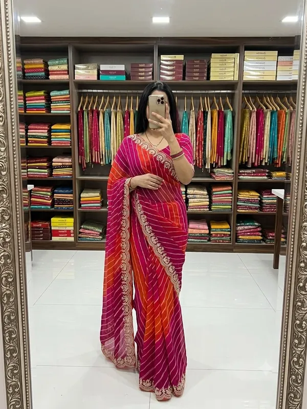 Multicolour_Embroidered_Saree_With_Blouse_Piece_For_Women