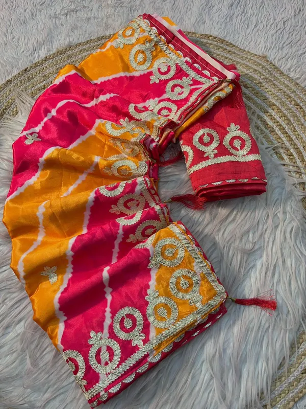 Pink_And_Orange_Embroidered_Saree_With_Blouse_Piece_For_Women