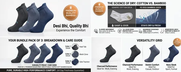 YO_Desi_Bamboo_Socks,_Odour_Free,_Moisture_wicking,_Unisex_Men_&_Women_Solid_Ankle_Length_(Pack_of_3)