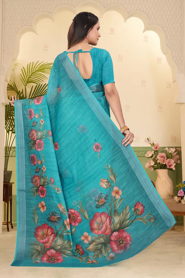 Dark_Green_Cotton_Linen_Digital_Print_Saree_For_Women