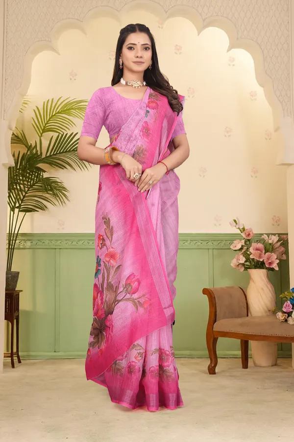 Pink_Cotton_Linen_Digital_Print_Saree_For_Women