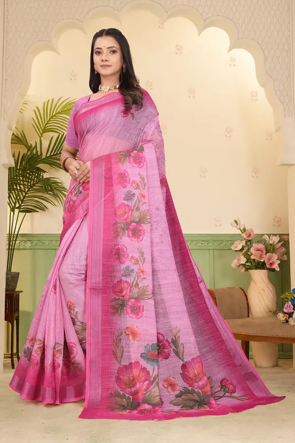 Pink_Cotton_Linen_Digital_Print_Saree_For_Women